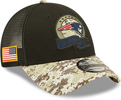 New Era NFL Men's New England Patriots 2022 Salute To Service 9Forty Snapback Adjustable Hat Black/Digital Camo