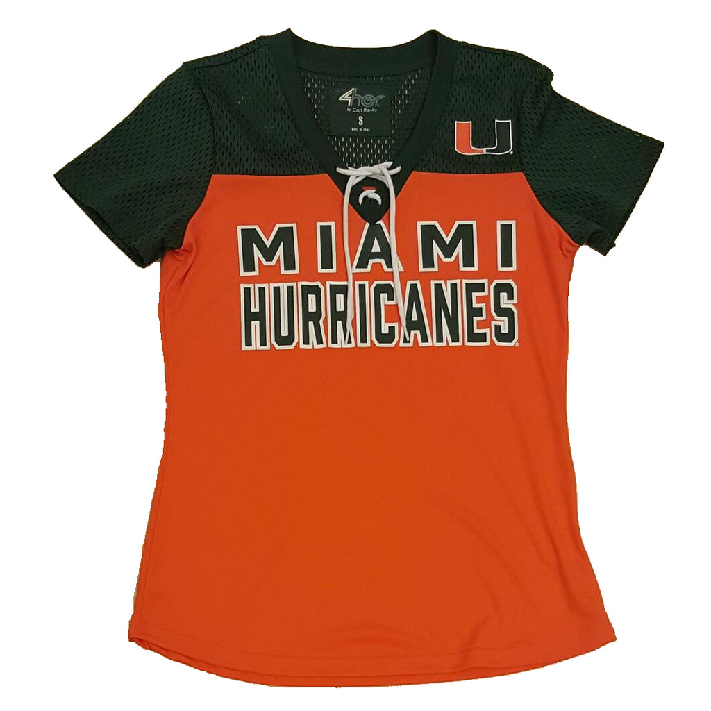 G-III NCAA Women's Miami Hurricanes Shake Down Lace Mesh T-Shirt