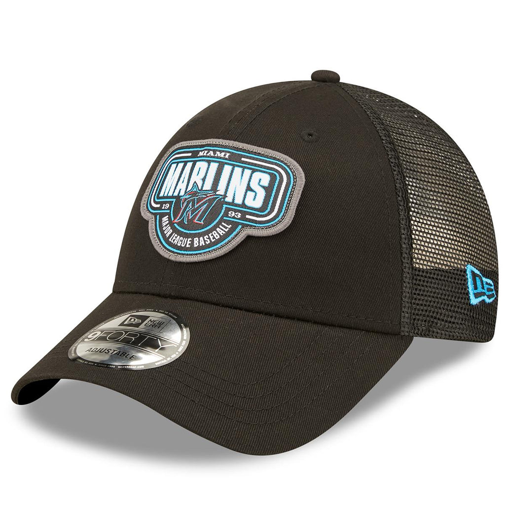 New Era MLB Men's Miami Marlins Logo Patch 9FORTY Adjustable Snapback Hat Black OSFM