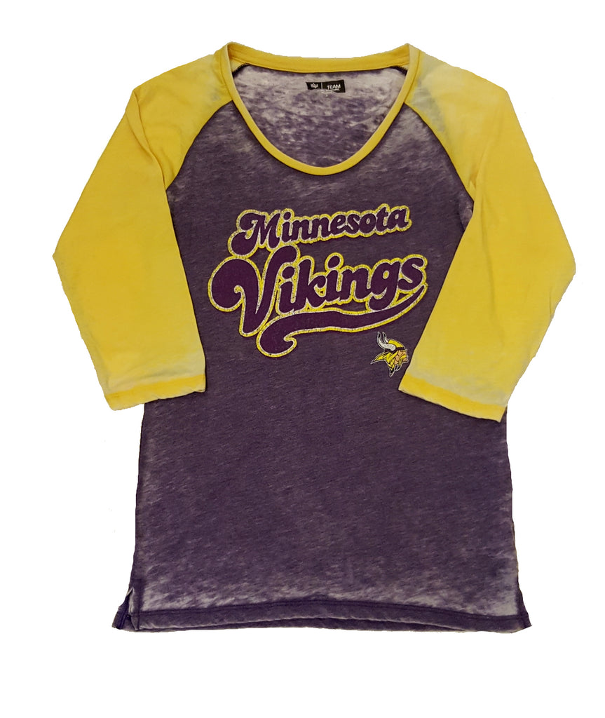 5th & Ocean By New Era NFL Women's Minnesota Vikings Burnout Raglan 3/4 Sleeve T-shirt