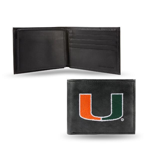 Rico NCAA Miami Hurricanes Embroidered Billfold Genuine Leather Wallet