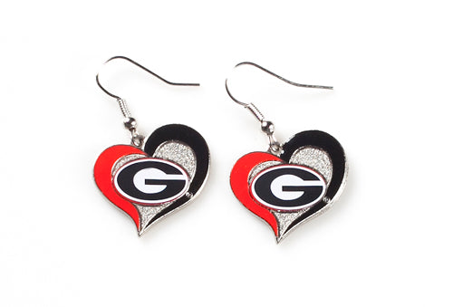 Aminco NCAA Women's Georgia Bulldogs Swirl Heart Earrings