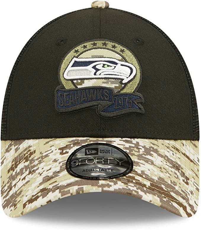 New Era NFL Men's Seattle Seahawks 2022 Salute To Service 9Forty Snapback Adjustable Hat Black/Digital Camo