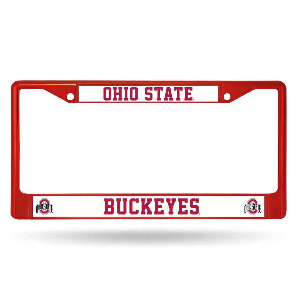 Rico NCAA Ohio State Buckeyes Colored Auto Tag Chrome Frame FCC Red