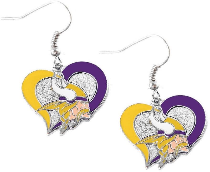 Aminco NFL Women's Minnesota Vikings Swirl Heart Earrings