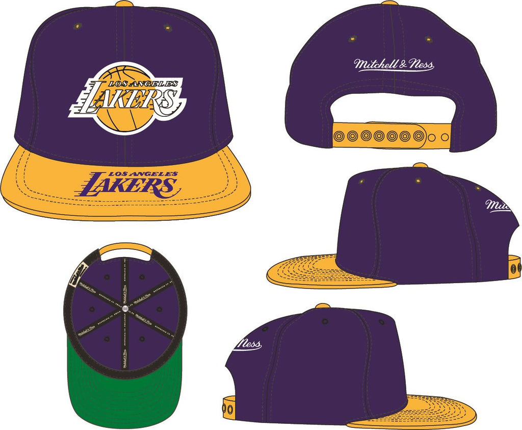 Mitchell & Ness NBA Men's Los Angeles Lakers Logo Bill Snapback Adjustable Hat Purple/Yellow