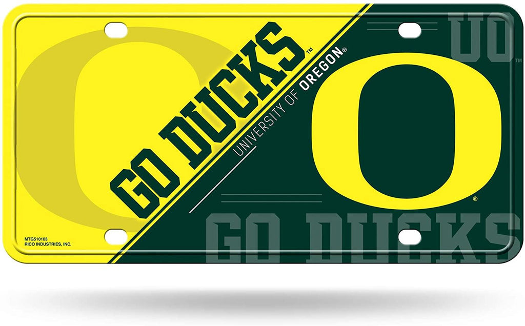 Rico NCAA Oregon Ducks Metal Auto Tag Front Plate Green/Yellow 6" X 12"