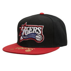 Mitchell & Ness NBA Men's Philadelphia 76ers Logo Bill Snapback Adjustable Hat Black/Red