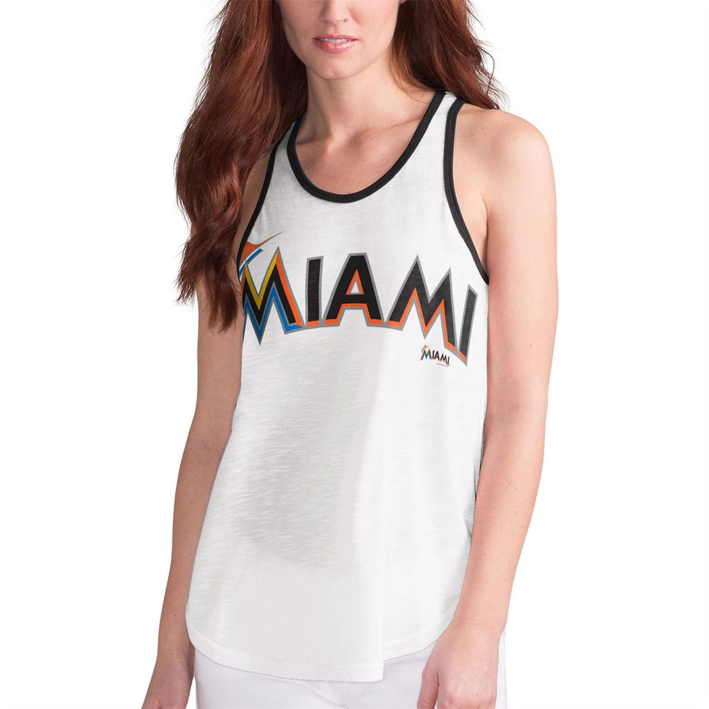 Women's G-III 4Her by Carl Banks White Miami Marlins City Graphic V-Neck Fitted T-Shirt Size: Large