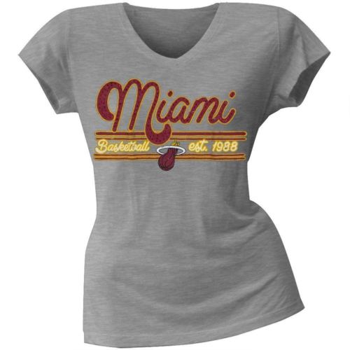 UNK NBA Women's Miami Heat Rhinestone Distress V-Neck T-Shirt