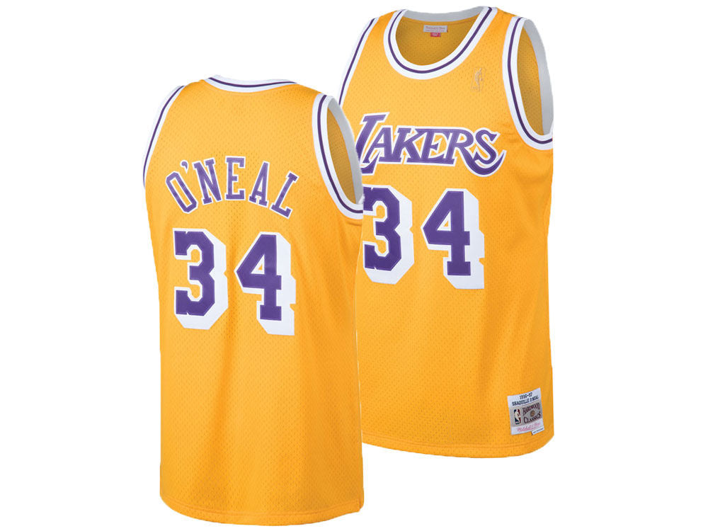 Mitchell & Ness NBA Men's #34 Shaquille O'Neal Los Angeles Lakers Hardwood Classic Swingman Jersey
