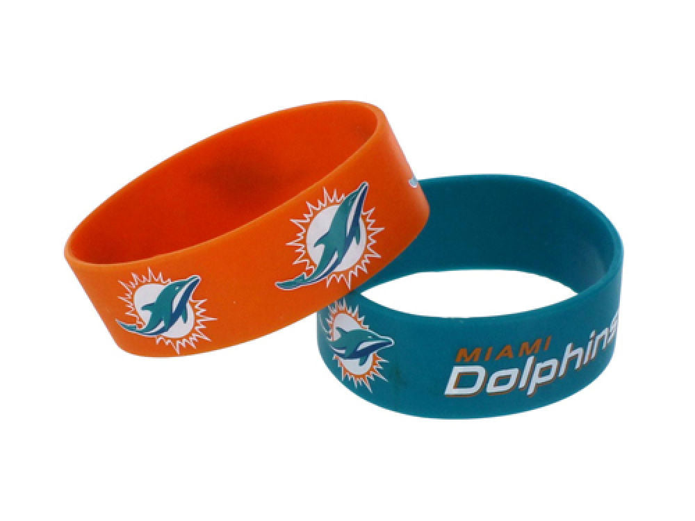 Aminco NFL Miami Dolphins 2 Pack Wide Silicone Bracelets