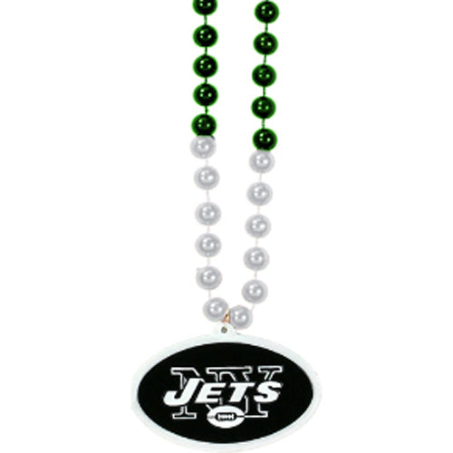 Rico Industries NFL New York Jets Beads W/Medallion Bead with Medallion  Necklace - Great Game DayAccessory 3 x 24