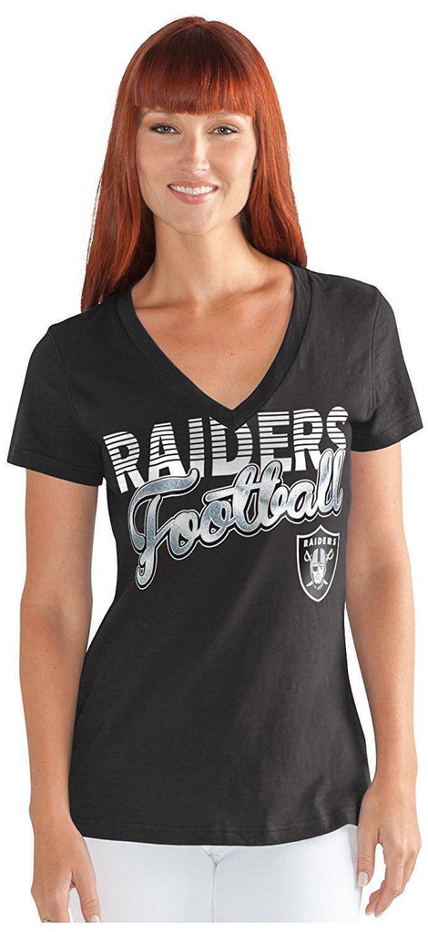 Oakland Raiders Women's G-III NFL First Down V-Neck Cap Sleeve T-Shirt