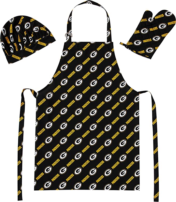 Northwest NFL Unisex Green Bay Packers Adult 3-Piece Apron, Oven Mitt and Chef Hat Set