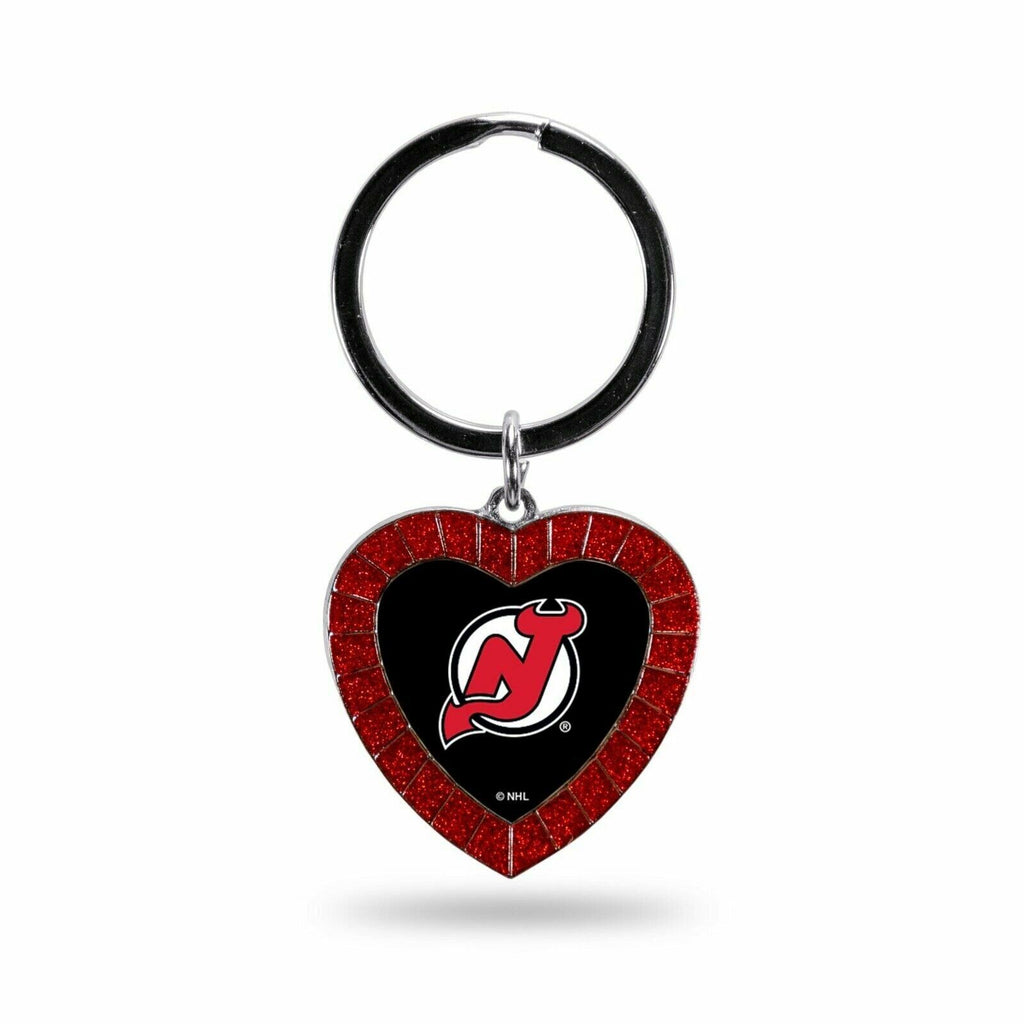 Rico NHL New Jersey Devils Rhinestone Heart Colored Keychain