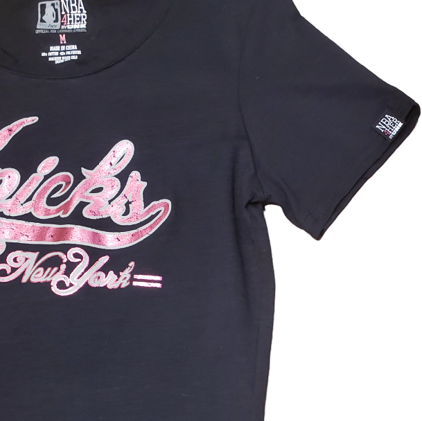 UNK NBA Women's New York Knicks Pink Foil Distressed T-Shirt